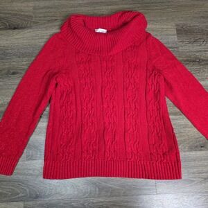 Christopher & Banks Womens XL Sweater Red Metallic Cable Knit Cowl Neck Pullover